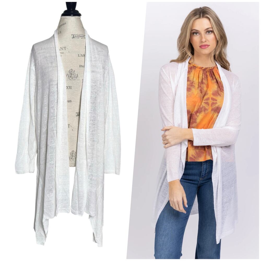 Nic + Zoe | Women | Featherweight Drape Sheer Linen Blend Long Cardigan | Sz 2X